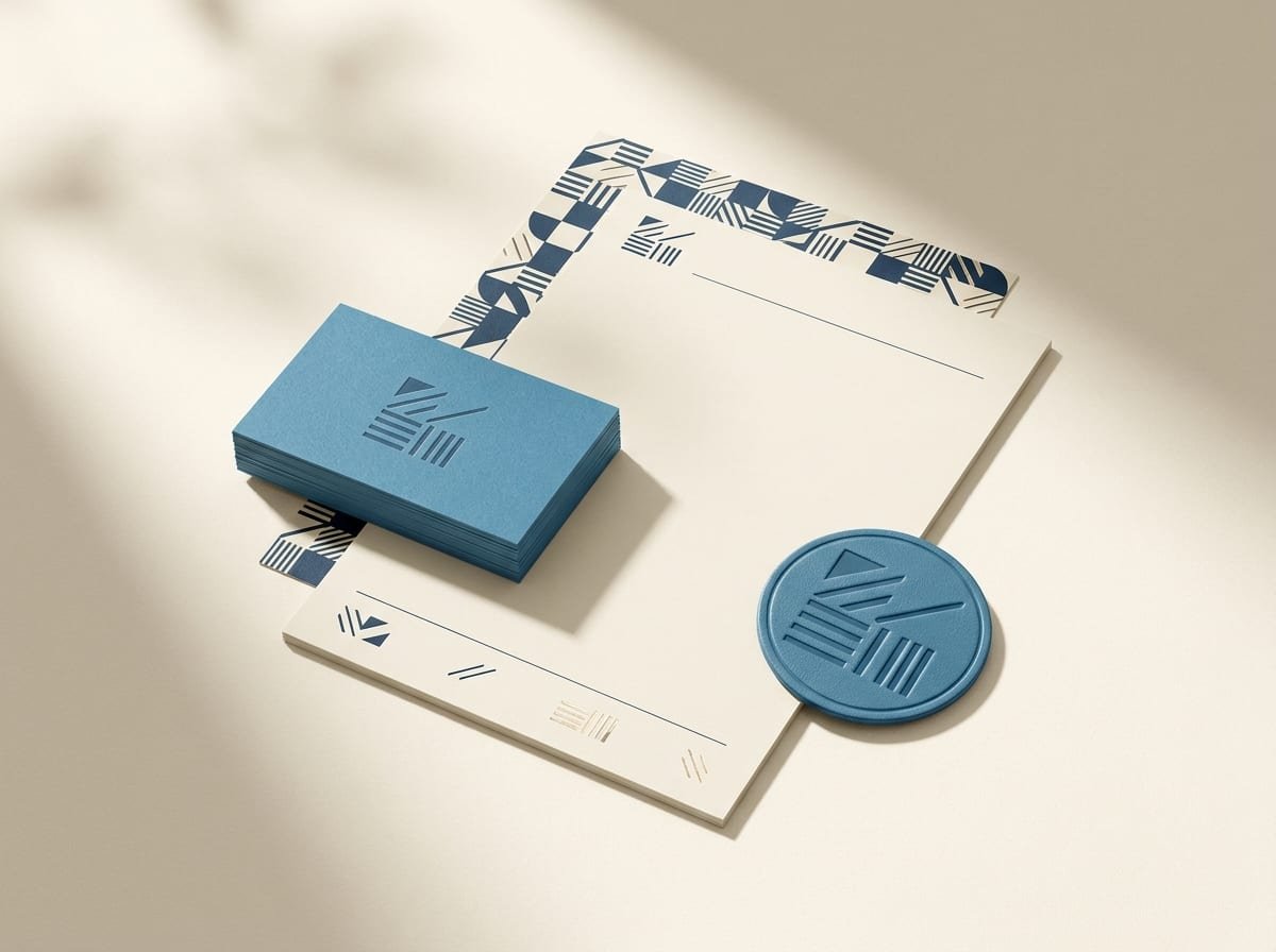 Set de papelería y tarjetas con una identidad de marca en azul